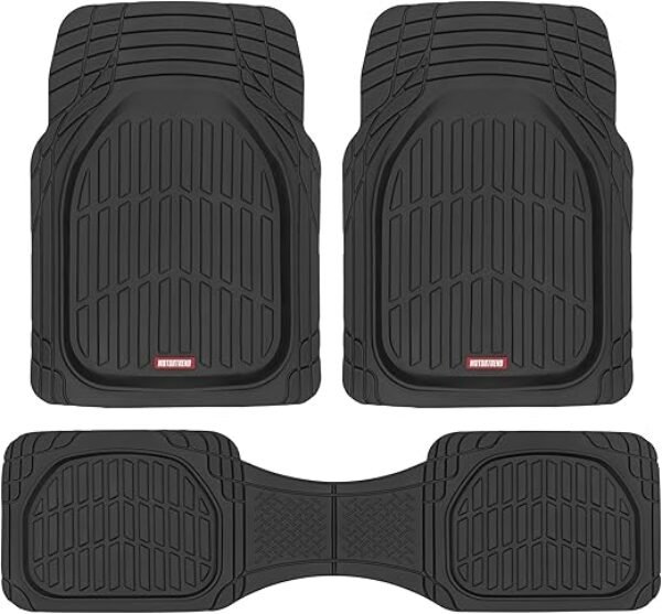 Motor Trend FlexTough Floor Mats for Cars, Black Deep Dish All-Weather Mats, Waterproof Trim-To Fit Automotive Floor Mats for Cars Trucks SUV, Universal Floor Liner Car Accessories