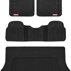 Motor Trend FlexTough Performance All Weather Rubber Car Mats with Cargo Liner - Full Set Front & Rear Floor Mats for Cars Truck SUV, Automotive Floor Mats (Black)