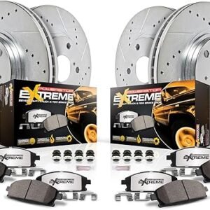 Power Stop Brake Kit For 2007-2018 Jeep Wrangler - Front and Rear Truck & Tow Carbon Fiber Ceramic Pads with Drilled and Slotted Brake Rotors Replacement, K2798-36