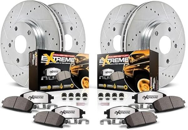 Power Stop Brake Kit For 2007-2018 Jeep Wrangler - Front and Rear Truck & Tow Carbon Fiber Ceramic Pads with Drilled and Slotted Brake Rotors Replacement, K2798-36