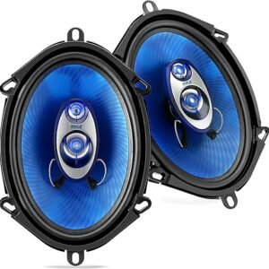 Pyle 5” x 7” Car Sound Speaker (Pair) - Upgraded Blue Poly Injection Cone 3-Way 300 Watts w/Non-fatiguing Butyl Rubber Surround 80-20Khz Frequency Response 4 Ohm & 1" ASV Voice Coil - PL573BL, Apple