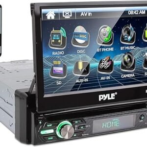 Pyle PLTS78DUB Single DIN Car Stereo Receiver - 7" Touchscreen Display, CD/DVD Player, Bluetooth Audio & Hands-Free Calling, In-Dash Multimedia System with Rear Camera, AM/FM Radio, and 320W Power