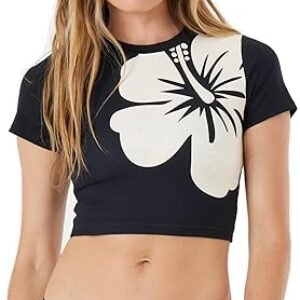 Roxy Women's Crop Top Rash Guard – UPF 50+, Quick-Dry Swim Shirt, Pool, Surf, Beach, Water Sports