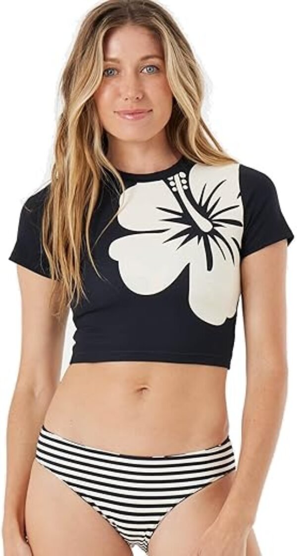 Roxy Women's Crop Top Rash Guard – UPF 50+, Quick-Dry Swim Shirt, Pool, Surf, Beach, Water Sports