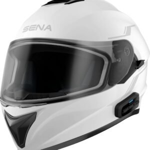 Sena OutForce DOT Full Face Motorcycle Helmet with Integrated Bluetooth Intercom and Smartphone Connectivity (Gloss White, Large)