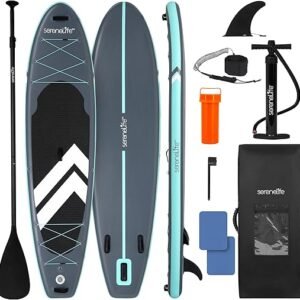 SereneLife Ultra-Light Inflatable Stand Up Paddle Board with Premium SUP Accessories - Extra Wide Stable Design with Non-Slip EVA Deck Pad for Youth and Adults of All Skill Levels - 350 lbs Capacity