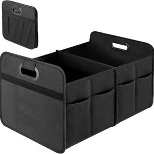 Simple Deluxe Car Trunk Organizer, 2 Compartments Collapsible Trunk Storage, Anti-slip Design, Made of Waterproof 600D Oxford Polyester, Suitable for SUV, Minivan, Truck, Standard Size, Black