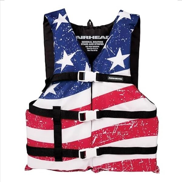 Sportstuff Type III Life Jacket US Coast Guard Approved Open Sides with 3 Body Belts & Buckles Quick Dry Fabric, Secure Fit, Comfortable Stars & Stripes