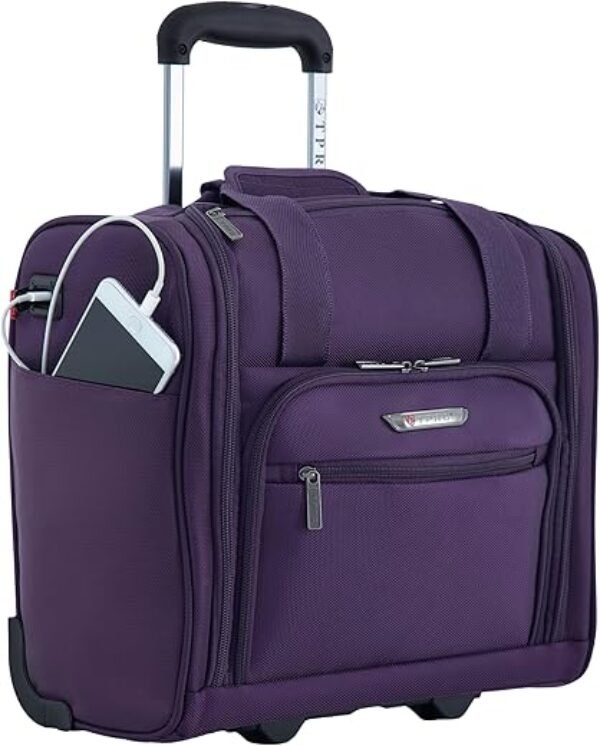 TPRC Smart Under Seat Carry-On Luggage with USB Charging Port, Purple, Underseater 15-Inch