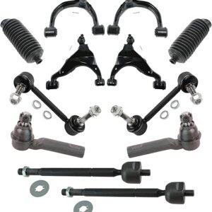 TRQ Front Steering & Suspension Kit Control Arm with Ball Joint Steering Rack & Pinion Bellow Sway Bar Stabilizer Link Tie Rod Compatible with 2005-2015 Toyota Tacoma