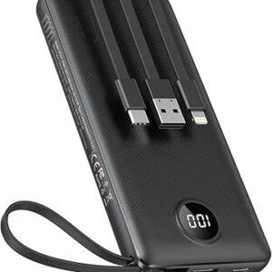 VEEKTOMX Portable Charger with Built-in Cables 10000mAh Power Bank for iPhone Slim Fast Charge USB C Battery Pack Travel Essentials Powerbank Compatible with iPhone, Samsung, Android, etc