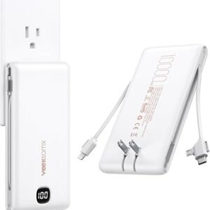 VEEKTOMX Portable Charger with Built in Cables 10000mAh, Power Bank for iPhone with Wall Plug, Travel Essential Fast Charging USB C Slim External Battery Pack for iPhone16/15/14, Samsung, iPad, etc