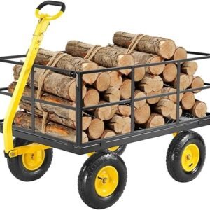 VEVOR 1400 Lbs Steel Garden Cart, Heavy Duty Pullable Garden Wagon Yard Cart, 2 in 1 Outdoor Metal Utility Wagon Yard Trailer with 13" All Terrain Tires, Mesh Removable Sides and 180°Rotating Handle
