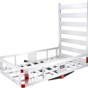 VEVOR 50 x 29.5 x 8.7 inch Hitch Cargo Carrier, 500lbs Capacity Trailer Hitch Mounted Cargo Basket, Aluminum Luggage Carrier Rack with Folding Ramp, Fits 2" Hitch Receiver for SUV Truck Pickup Camping