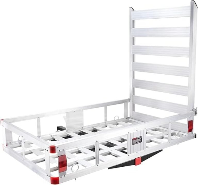 VEVOR 50 x 29.5 x 8.7 inch Hitch Cargo Carrier, 500lbs Capacity Trailer Hitch Mounted Cargo Basket, Aluminum Luggage Carrier Rack with Folding Ramp, Fits 2" Hitch Receiver for SUV Truck Pickup Camping