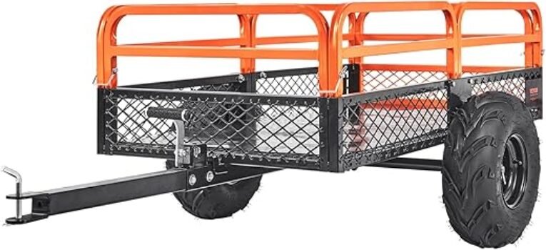 VEVOR ATV UTV Trailer Tow Behind Dump Cart, 1500lbs 15 Cubic Feet, Heavy Duty Yard Garden Trailer Pull Behind Dump Trailer for Lawn Mower Tractor