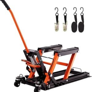 VEVOR Hydraulic Motorcycle Lift Jack 1500 LBS Capacity ATV Scissor Lift Jack Portable Motorcycle Lift Table with 4 Wheels Hydraulic Foot-Operated Hoist Stand for Motorcycle ATV UTV Powersports