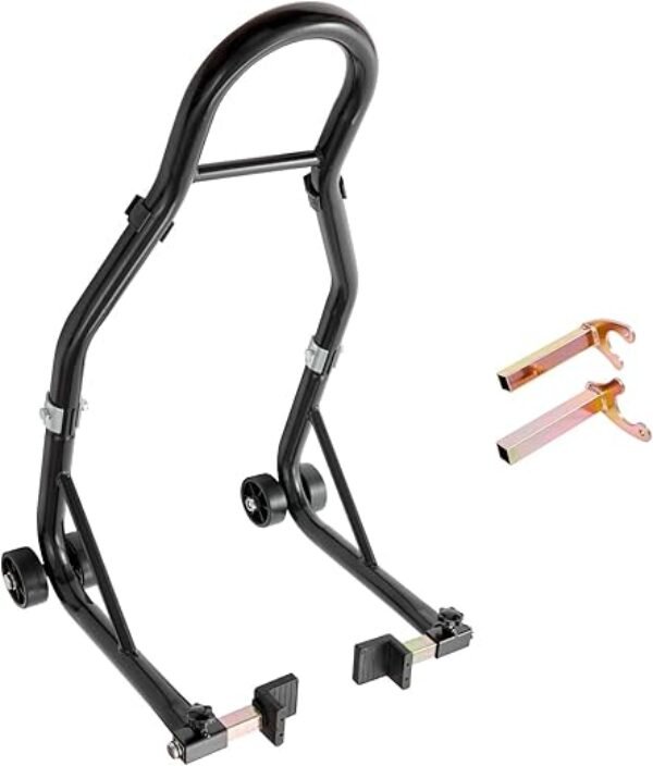 VEVOR Motorcycle Rear Wheel Stand, 850lbs/390kg Load Capacity Lift with U + L Fork Swingarm Spool, Heavy Duty Rear Wheel Stand Motorcycle Lift Jack Stand, for Suzuki Yamaha Honda Kawasaki, Black