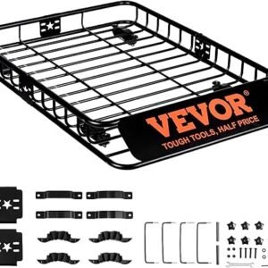 VEVOR Roof Rack Cargo Basket, 46" x 36" x 4.5" Rooftop Cargo Carrier, Heavy-Duty 200 LBS Capacity Universal Roof Rack Basket, Luggage Holder for SUV, Truck, Vehicle