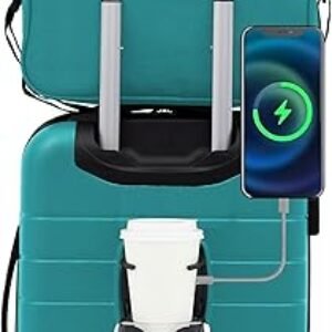 Wrangler Smart Luggage Cup Holder and USB Port, Teal, 2 Piece Set