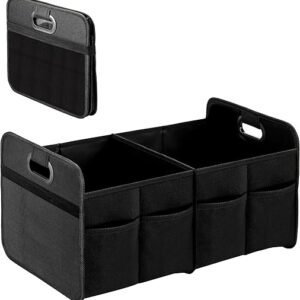 YSSOA Trunk Organizer for Car/SUV/Truck, Collapsible 2 Compartment Automotive Storage Box, 600D Waterproof Oxford Polyester 50L Travel Accessories, Anti-slip & Leak-proof, Black New