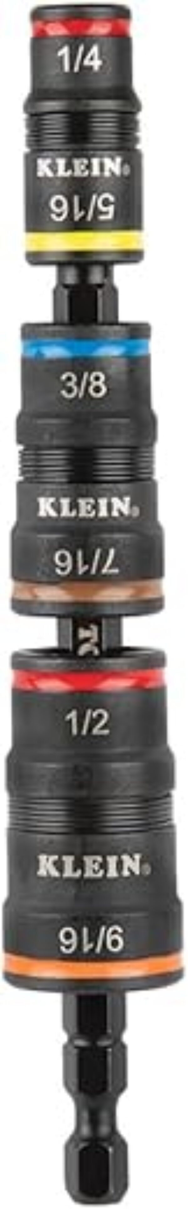 Klein Tools 32933 Klein Tools 32933 Impact Driver, SAE 7-in-1 Impact Rated Socket Set, 3 Flip Sockets with 6 Hex Driver Sizes and 1/4-Inch Bit Holder, 5-Inch Shaft