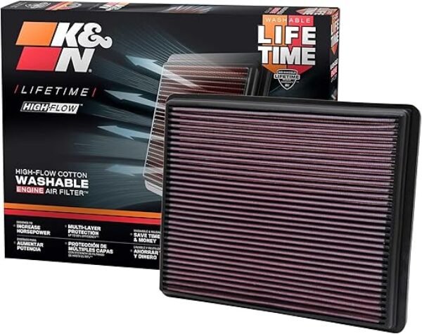 K&N High-Flow Original Lifetime Engine Air Filter: Increase Power: Compatible with 1999-2020 Cadillac/Chervolet/GMC: Escalade, Avalanche, Cheyenne, Silverado, Suburban, Tahoe, Sierra, Yukon, 33-2129