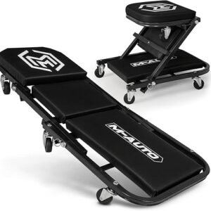 M-AUTO Foldable Z Creeper 2-in-1 Rolling Folding Car Creeper & Seat, 36" Adjustable Roller Garage Chair Lay Down or Sit, 330LBS Capacity Under Car Roller Creeper with 6 Swivel Casters, Black