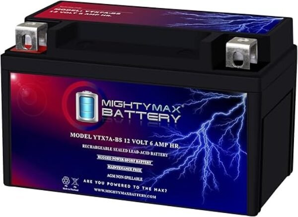 Mighty Max Battery YTX7A-BS -12 Volt 6 AH, 105 CCA, Rechargeable Maintenance Free SLA AGM Motorcycle Battery