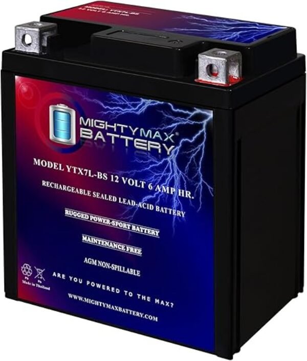 Mighty Max Battery YTX7L-BS -12 Volt 6 AH, 100 CCA, Rechargeable Maintenance Free SLA AGM Motorcycle Battery