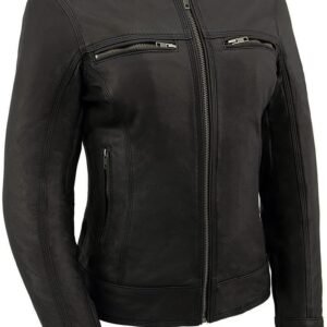 Milwaukee Leather MLL2551 Women's Scooter Black Leather Vented Lightweight Triple Stitch Motorcycle Jacket