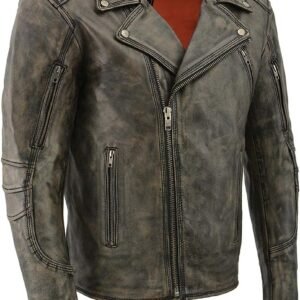 Milwaukee Leather MLM1515 Men's Classic Beltless Distressed Brown Leather Triple Stitched Motorcycle Biker Jacket