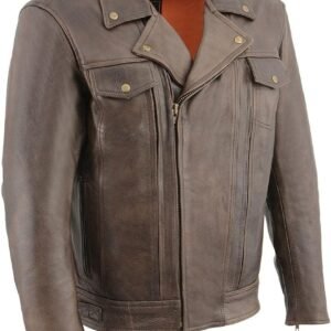 Milwaukee Leather MLM1522 Men's ‘Vented’ Retro Brown Leather Motorcycle Jacket