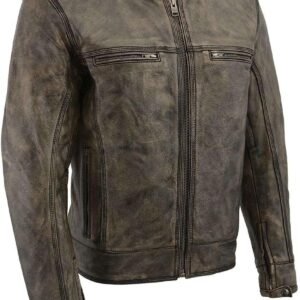 Milwaukee Leather MLM1550 Men's Vented Black-Beige Distressed Leather Scooter Style Motorcycle Jacket w/Liner