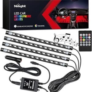Nilight - TR-06 4PCS 48 LED Interior Lights DC 12V Multicolor Music Car Strip Light Under Dash Lighting Kit with Sound Active Function and Wireless Remote Control, 2 Years Warranty