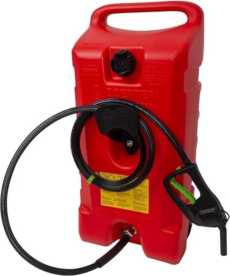 Scepter Duramax 14 Gallon Wheeled Utility Transfer Tank with Manual Pump, Red – Portable Rolling Container with 10-Foot Hose for Equipment, Tractors, Boats, Jet Skis, ATVs and Jobsite Transport