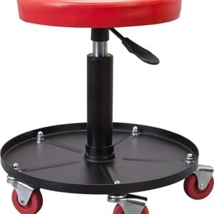 Torin ATRHL6201B Heavy Duty Rolling Pneumatic Creeper Garage/Shop Seat: Padded Adjustable Mechanic Stool with Tool Tray Storage, Red 250 LBS
