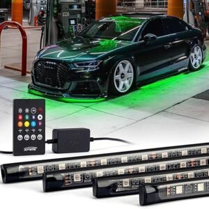 Xprite Car Underglow Neon Accent Strip Lights, 4 Pcs RGB 252 LEDs Underglow Kit with Sound Active Function Music Mode & Wireless Remote, Exterior Car Lights Underbody Lighting for Truck SUV Van