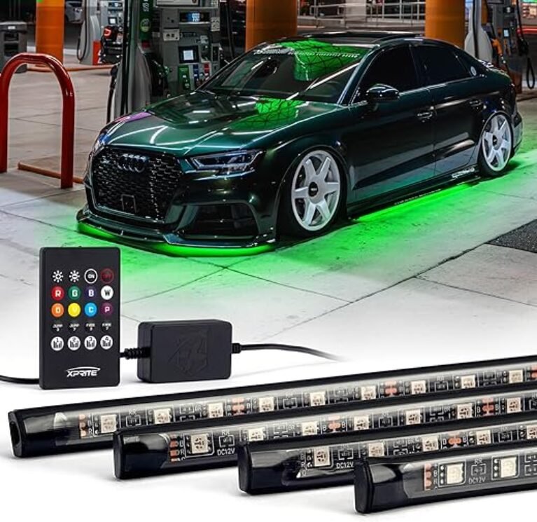 Xprite Car Underglow Neon Accent Strip Lights, 4 Pcs RGB 252 LEDs Underglow Kit with Sound Active Function Music Mode & Wireless Remote, Exterior Car Lights Underbody Lighting for Truck SUV Van
