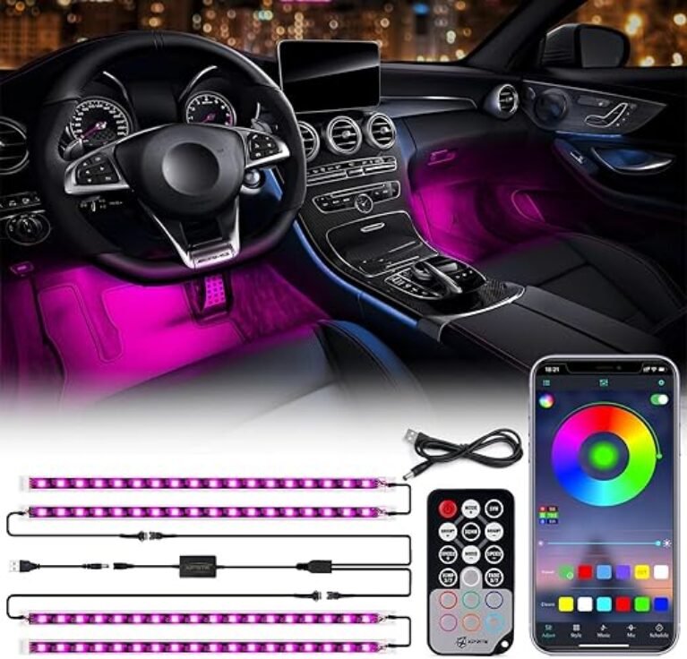 Xprite RGB LED Car Interior Bluetooth USB Light Strip, w/Wireless Remote and APP Control,4 PCS Under Dash Footwell Ambient Lights Kits, DIY Music Mode Universal for Vehicle Internal, SUV, Trucks