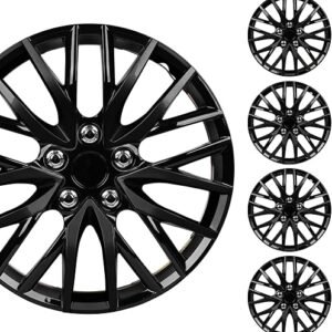 BDK (4-Pack) Premium Black Hubcaps 16" Wheel Rim Cover Hub Caps OEM Style Direct Replacement Snap On Car Truck SUV Van - 16 Inch, Set of 4