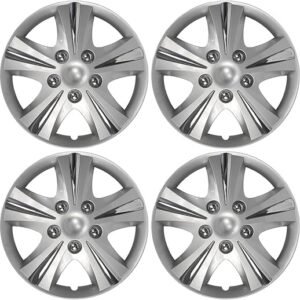 Custom Accessories 4-Pack 15" SGT-5 Wheel Covers, Replacement Hubcaps for Cars, Trucks, SUVs — Silver/Chrome