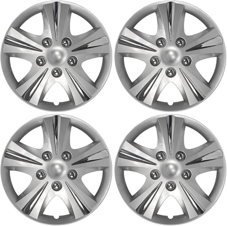 Custom Accessories 4-Pack 15" SGT-5 Wheel Covers, Replacement Hubcaps for Cars, Trucks, SUVs — Silver/Chrome