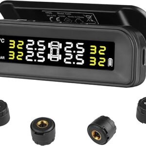 VEVOR RV Tire Pressure Monitoring System, 7.3-87 PSI Trailer TPMS, Waterproof Solar Charge TPMS Tire Pressure Monitor with 4 Sensors, 5 Alarm Modes, and Real-time Display