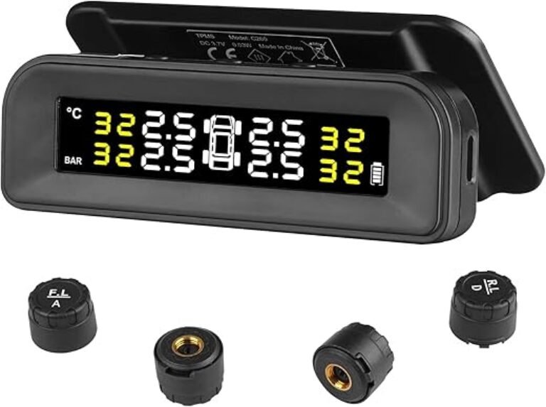 VEVOR RV Tire Pressure Monitoring System, 7.3-87 PSI Trailer TPMS, Waterproof Solar Charge TPMS Tire Pressure Monitor with 4 Sensors, 5 Alarm Modes, and Real-time Display