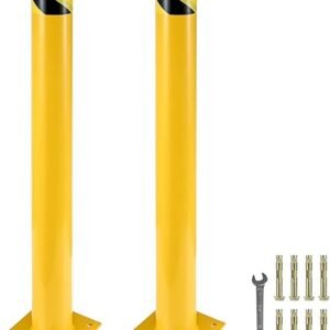 VEVOR Safety Bollard, 48 Inch Height Bollard Post, 5.5 Inch Diameter Steel Pipe Safety Bollard Post, Yellow Steel Bollard, Steel Safety Bollard with 8 Anchor Bolts, Perfect for Traffic-Sensitive Area
