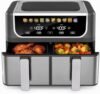2 Baskets Air Fryer 9.5 QT, 10 in 1 Dual Air Fryers with Ceramic Crisper Plate, 80-450°F Wide Temp, Smart Cooking Mode with Match & Sync Cook, Shake Reminder, Roast, Defrost, Bake, Black