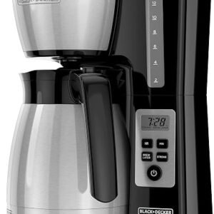 BLACK+DECKER 12 Cup Thermal Programmable Coffee Maker with Brew Strength and VORTEX Technology, Black/Steel, CM2046S