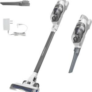 BLACK+DECKER POWERSERIES 16V MAX Stick Vacuum Cordless Rechargeable with LED Lights,Portable Vacuum Cordless, Lightweight, Anti-Tangle, Self-Standing, Multi-Surface, White (BHFEA420J)