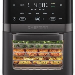 Chefman Air Fryer 6-in-1, XL 14-Quart Multifunctional Airfryer with Touchscreen Controls, Rotisserie, Food Dehydrator, Convection Oven, Bake, Broil, and Reheat Functions, Windowed Door – Black